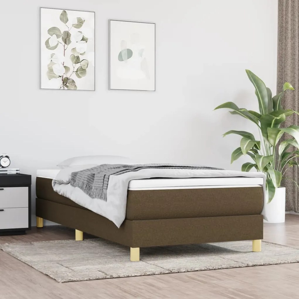 Estrutura de cama sem colchão 80x200 cm tecido castanho-escuro