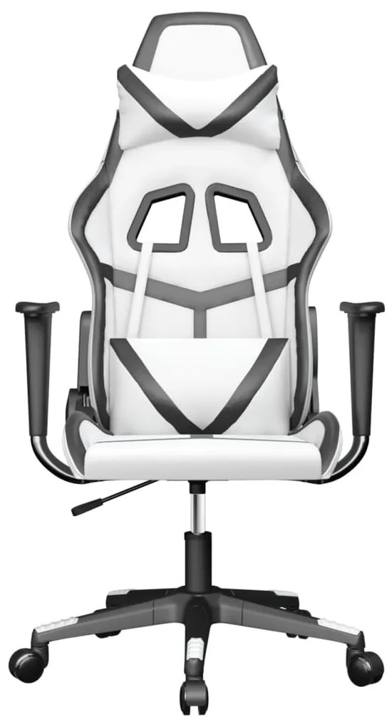 Cadeira gaming massagens couro artificial branco e preto