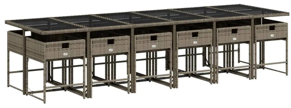13 pcs conjunto jantar p/ jardim c/ almofadões vime PE cinzento
