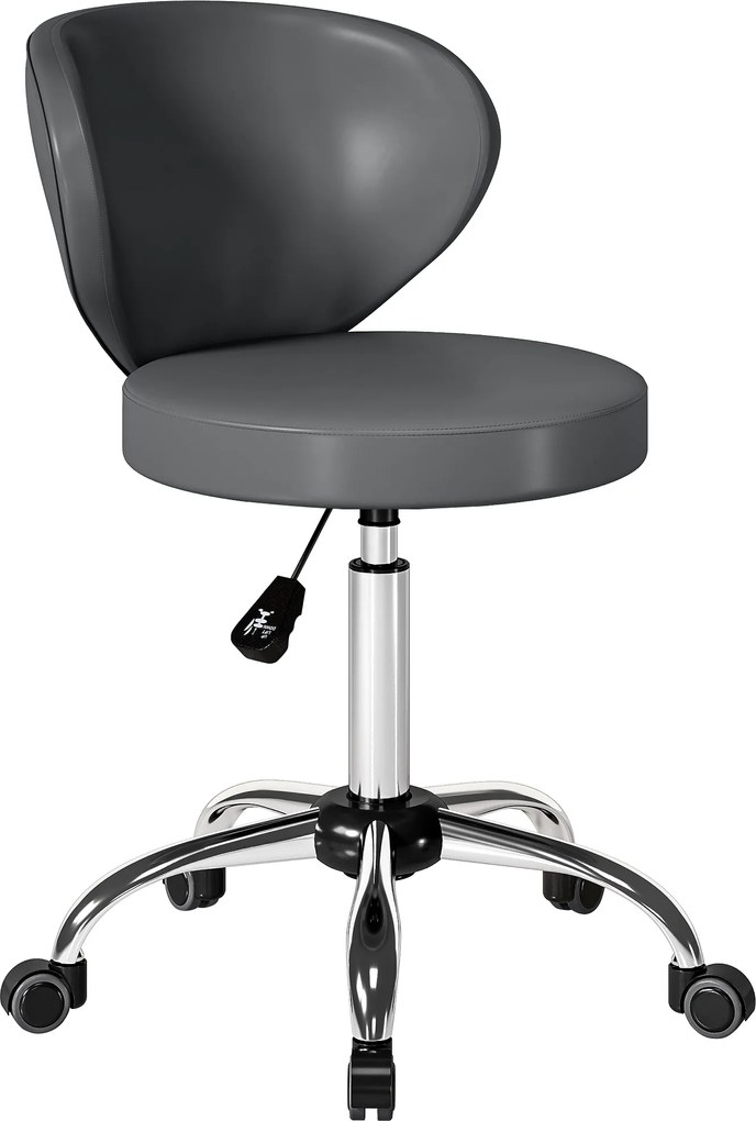 HOMCOM Banqueta com rodas, banco de massagem em PU com altura regulável 73-88 cm e encosto, giratório 360°, cinza | Aosom Portugal