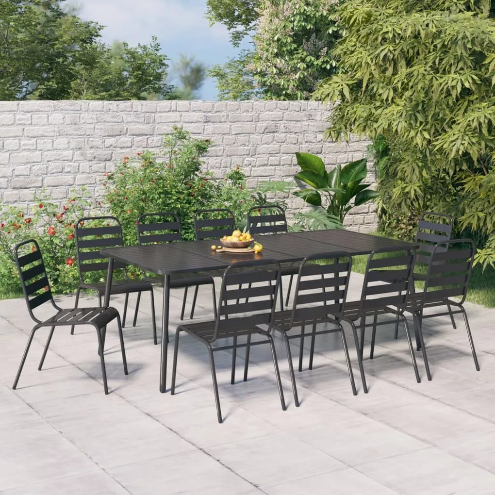 vidaXL 11 pcs conjunto de jantar para jardim aço antracite
