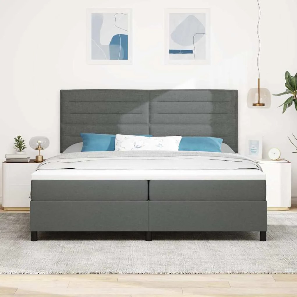Cama Box com Colchão Cinza Escuro 200x200 cm Tecido