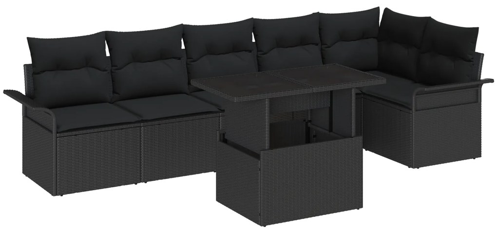 Conjunto de Sofá de Jardim vidaXL de 7 peças com Almofadas Preto Ratta
