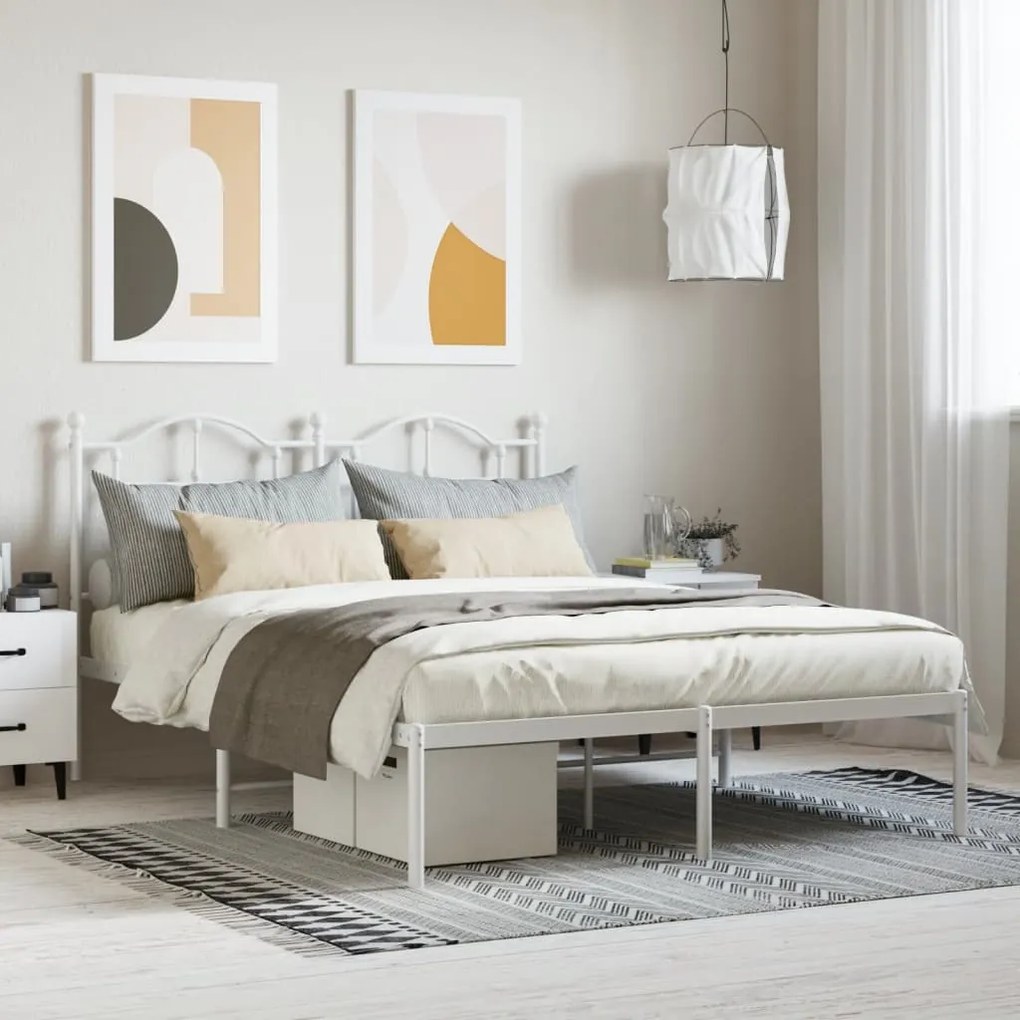 Estrutura de cama com cabeceira 140x200 cm metal branco