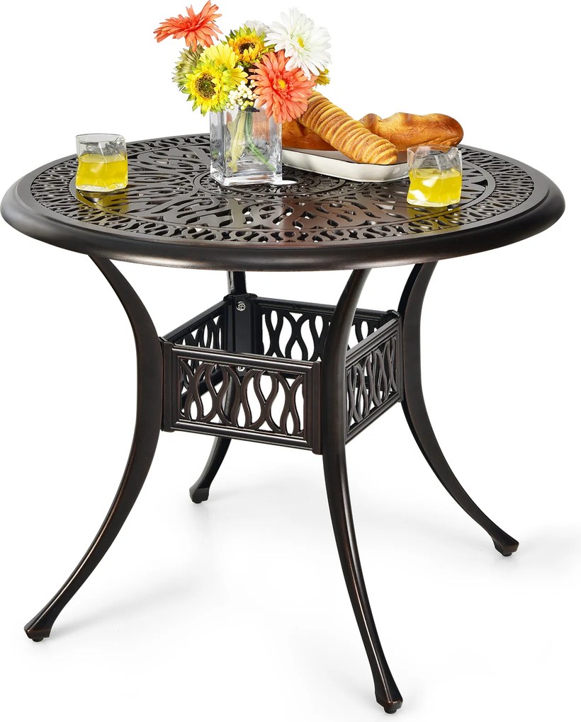 Mesa de jardim redonda  com orifício para guarda-sol Ø 90 cm, em alumínio fundido