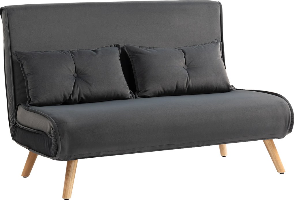 HOMCOM Sofá-cama 2 lugares, sofá cama, sofá conversível em cama, encosto regulável, revestimento em tecido, estrutura metálica, cinza | Aosom Portugal