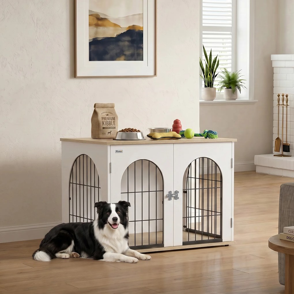 Gaiola para cães, móvel 80 x 56 x 59 cm, gaiola interior para cães em forma de arco com porta dupla, que também serve como mesa auxiliar, em metal, br