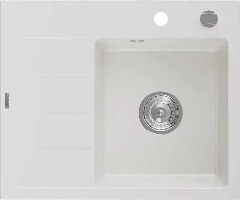 Mexen Ben lava-louça de granito 1-cuba com escorredor, direito 600 x 500 mm, branco, sifão cromado - 6523605000-20