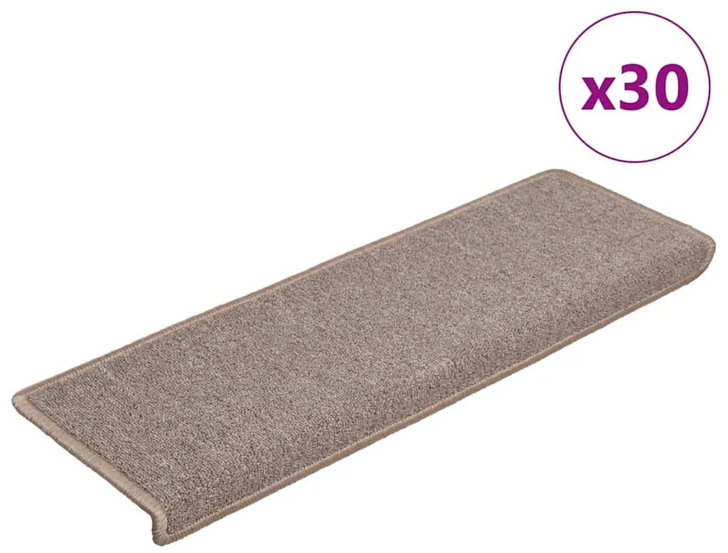Tapetes de escadas 30 pcs 65x21x4 cm castanho-claro