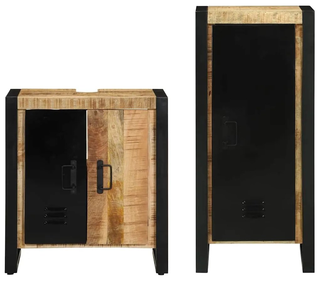 Conjunto de Móveis para Banheiro 2 pcs Madeira de manga maciça