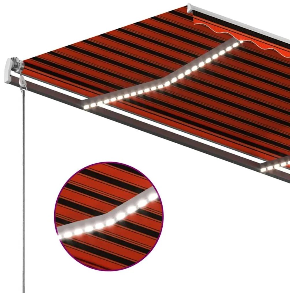 Toldo retrátil manual com LED 350x250 cm laranja e castanho
