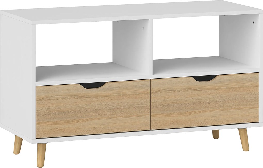 HOMCOM Móvel para TV, Cômoda para TV com Gavetas, Prateleiras Abertas, Madeira, 99 x 39 x 58 cm, Branco | Aosom Portugal