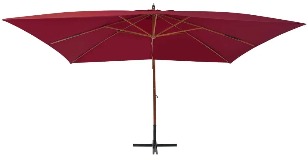 Guarda-sol jardim cantilever c/ poste madeira 400x300 cm bordô