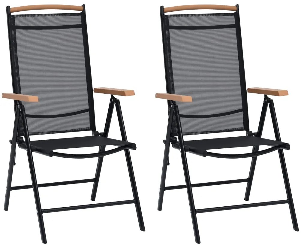 vidaXL Cadeiras de jardim dobráveis 2 pcs alumínio e textilene preto