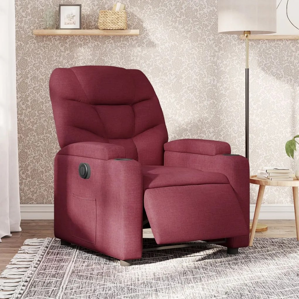 vidaXL Poltrona elétrica reclinável tecido vermelho tinto