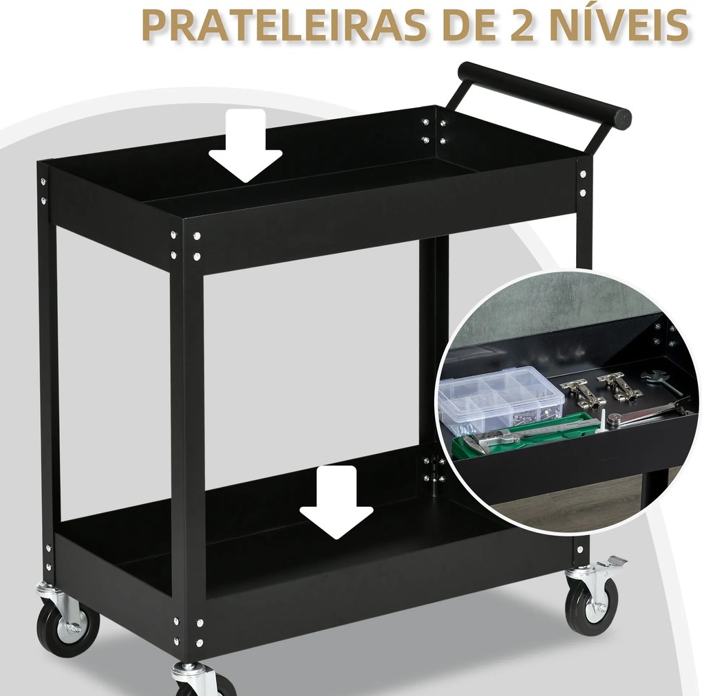 DURHAND Carrinho de Ferramentas de 2 Níveis Carro de de Ferramentas co
