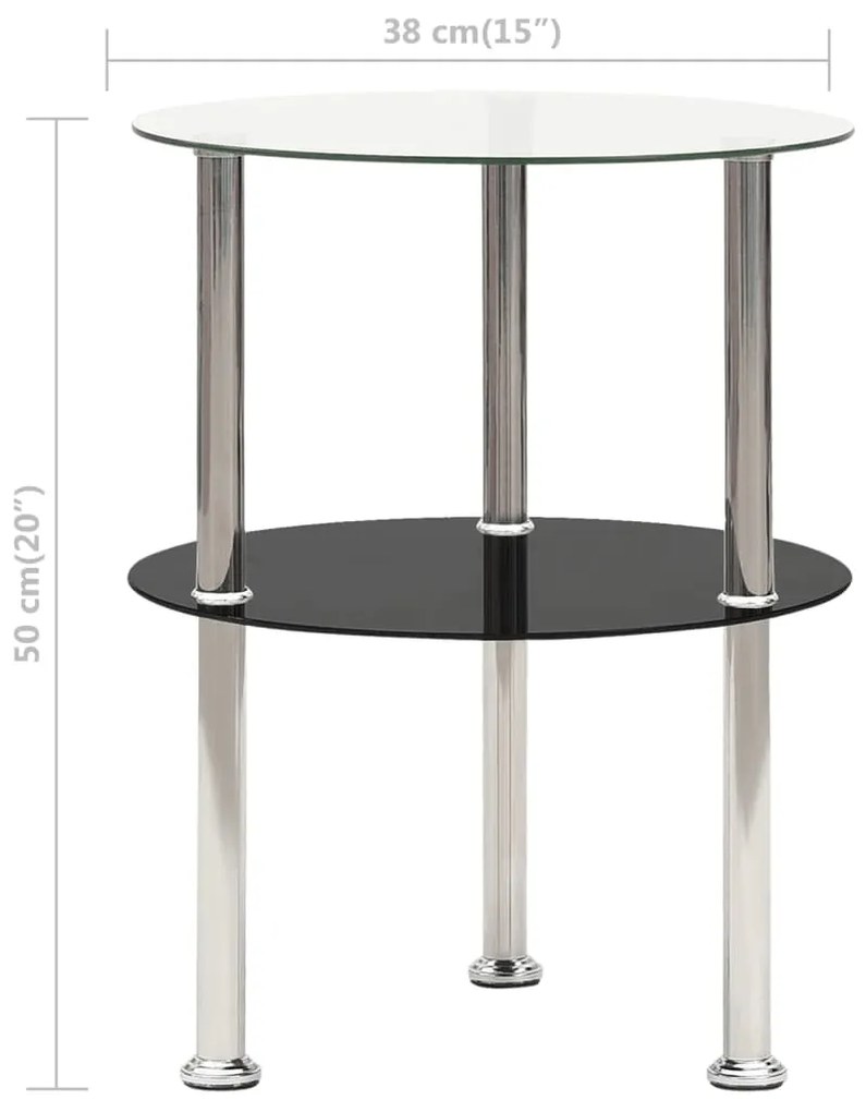 Mesa apoio duas prateleiras 38cm vidro temp. transparente/preto