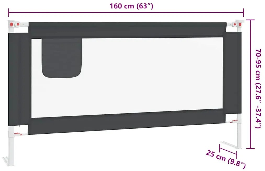 Barra segurança p/ cama infantil tecido 160x25 cm cinza-escuro
