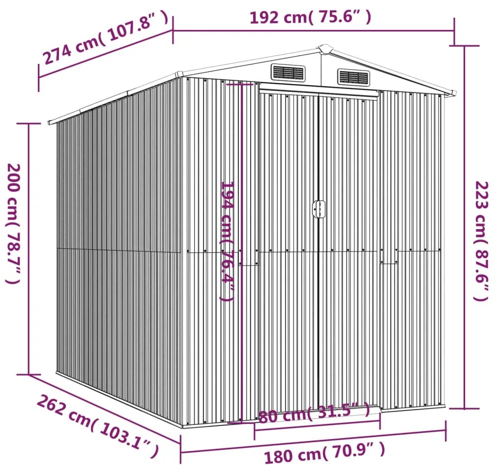 Abrigo de jardim 192x274x223 cm aço galvanizado castanho-escuro