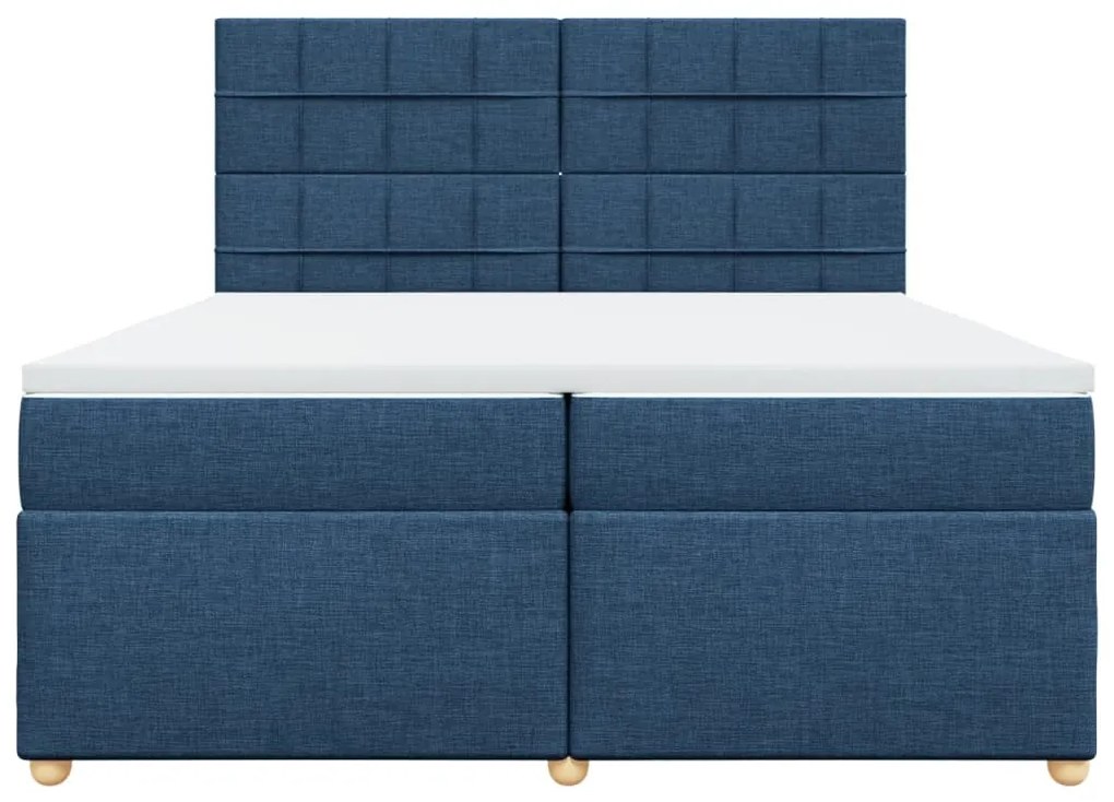 Cama com molas/colchão 200x200 cm tecido azul