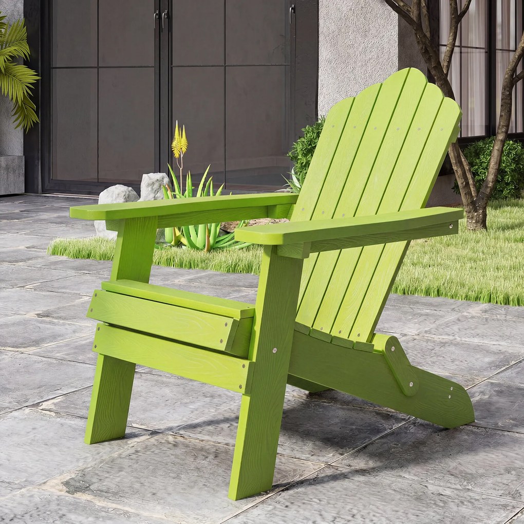 Cadeira Adirondack Dobrável de Exterior, 88 x 77 x 95 cm, Estrutura em HIPS Resistente, Verde