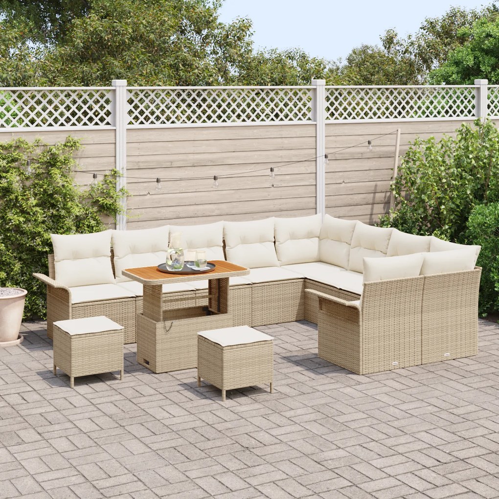 Conjunto de Sofá de Jardim vidaXL 12 Peças com Almofadas Vime Poliéste