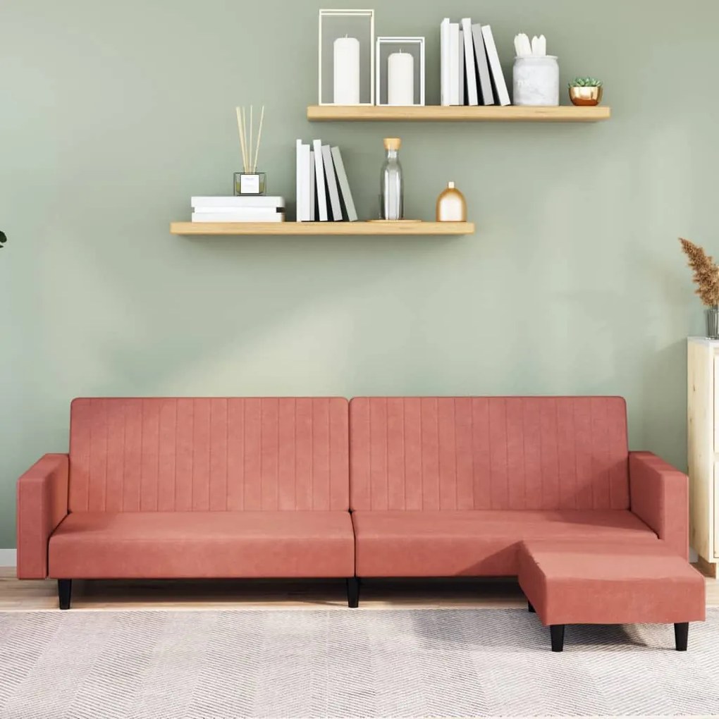 3081869 vidaXL Sofá-cama de 2 lugares com apoio de pés veludo rosa