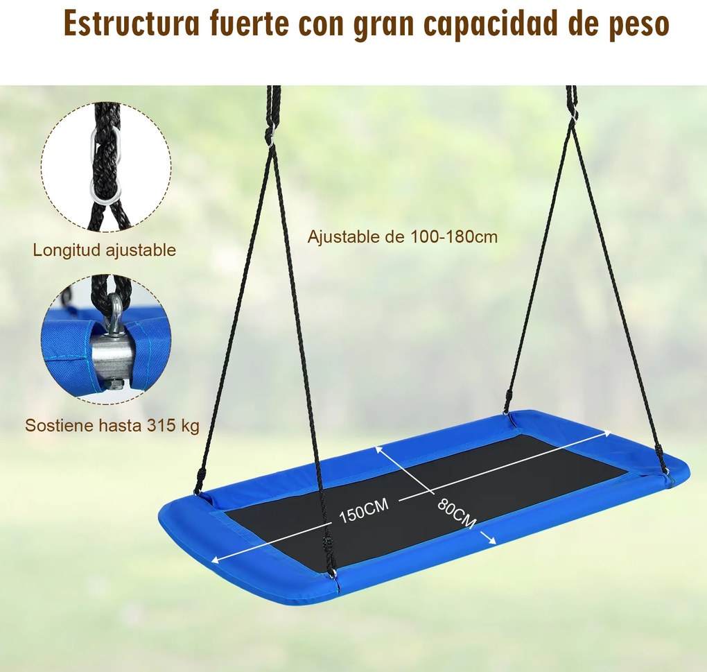 Baloiço de corda ajustável para crianças Estrutura de aço impermeável Interior e jardim 150 x 80 cm Azul