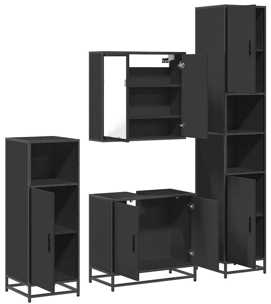 4 pcs conjunto móveis casa de banho derivados de madeira preto