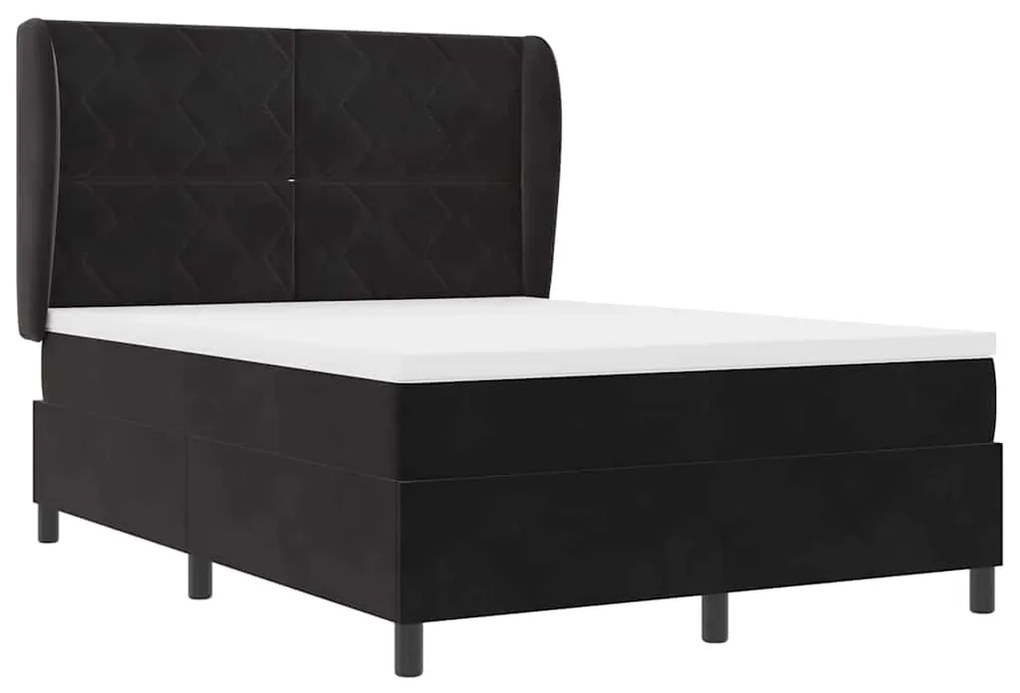 Cama Box com Colchão Preto 140 x 190 cm em Veludo