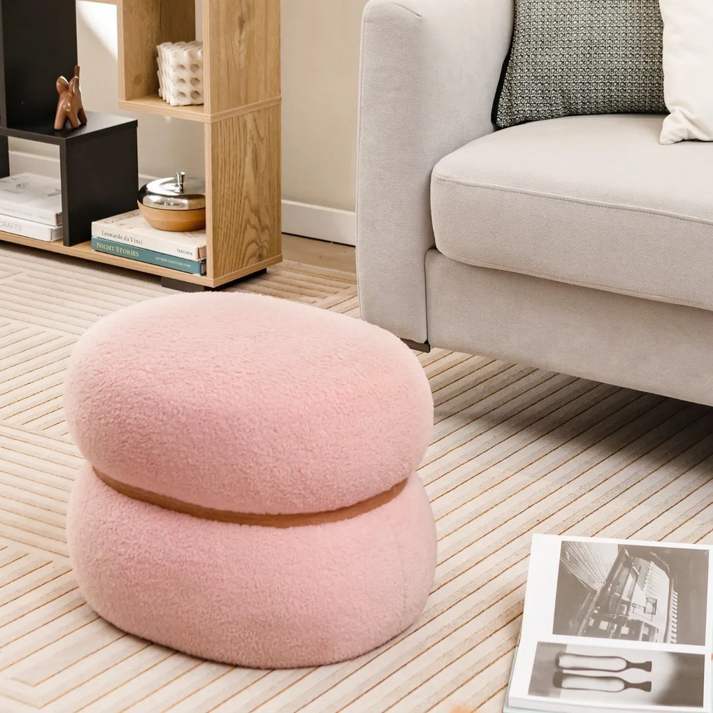 Pufe oval de 35 cm com assento almofadado Base de madeira em forma de anel e almofadas antiderrapantes Apoio para os pés multifunções 44 x 35 x 35 cm