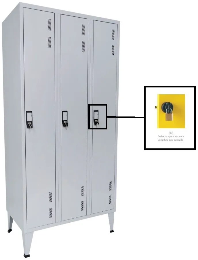 Cacifos Metálicos Triplo 3 Cacifos 1900x900x500mm Cadeado