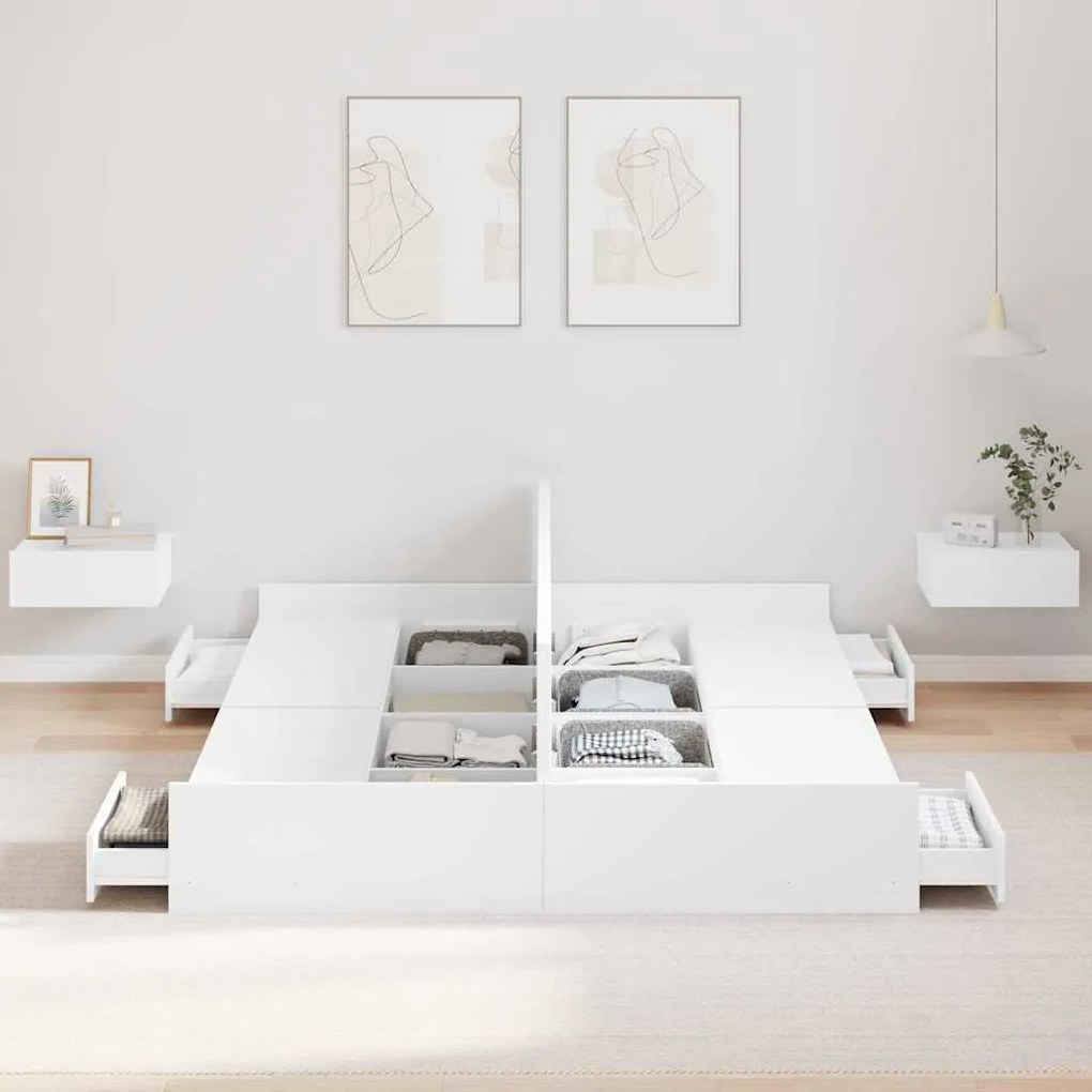 Estrado de cama com arrumação com gaveta com cabeceira Branco 160 x 20