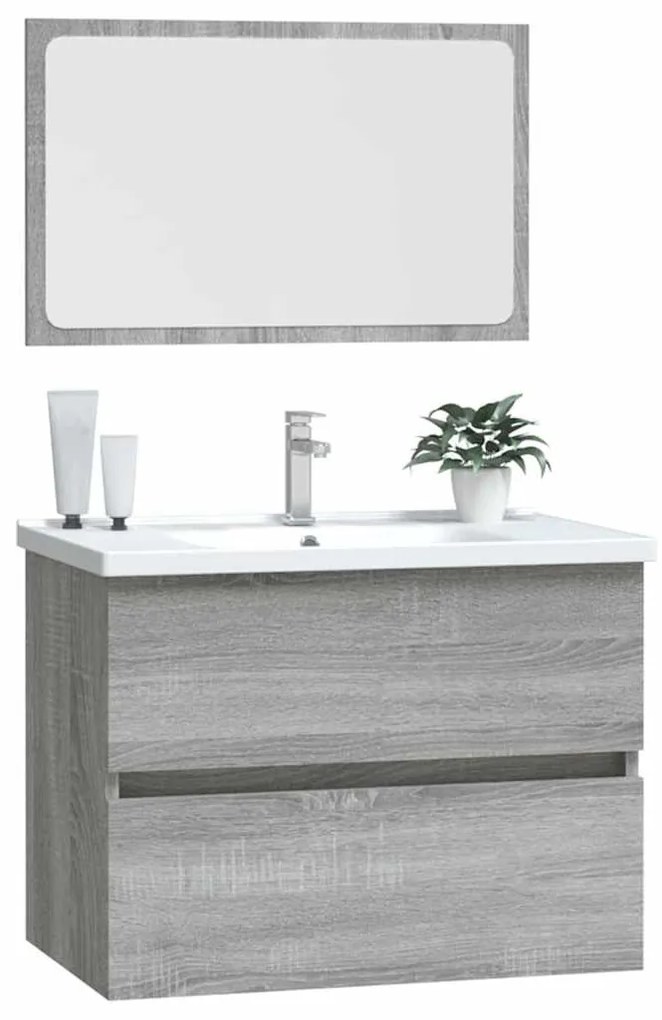 2 pcs conjunto móveis WC derivados de madeira sonoma cinza