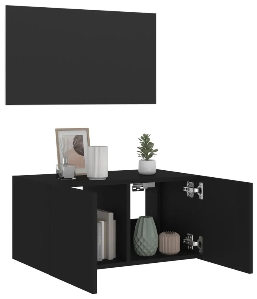 Móvel de parede para TV com luzes LED 60x35x31 cm preto