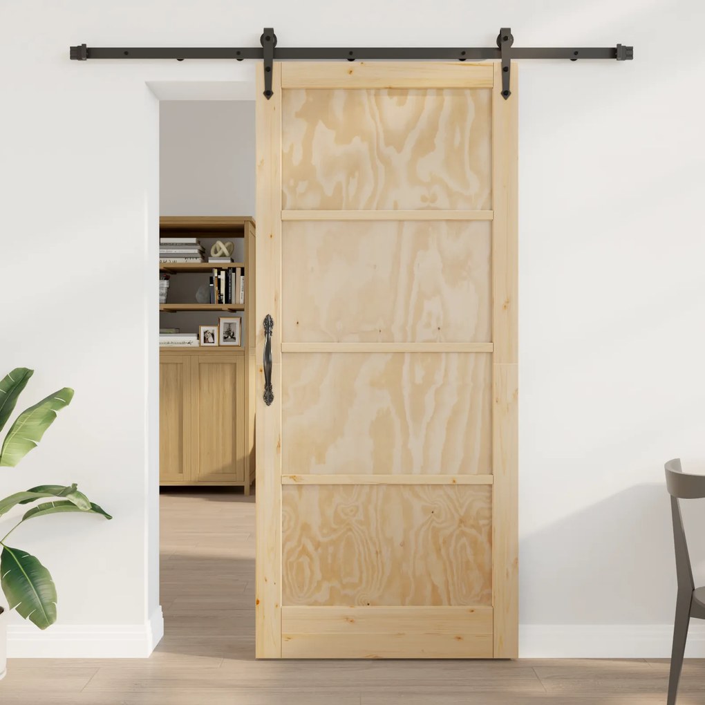 Porta Deslizante vidaXL com Conjunto de Hardware 93x211 cm Madeira Sólida de Pinho