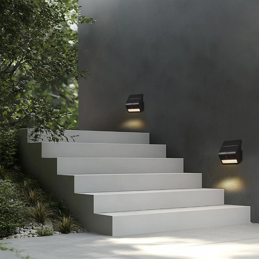 Luminária de parede exterior preta com LED IP54 com sensor de movimento solar - Floody
