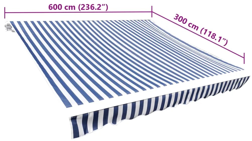 Lona para toldo azul/branco 6 x 3 m (sem estrutura/caixa)