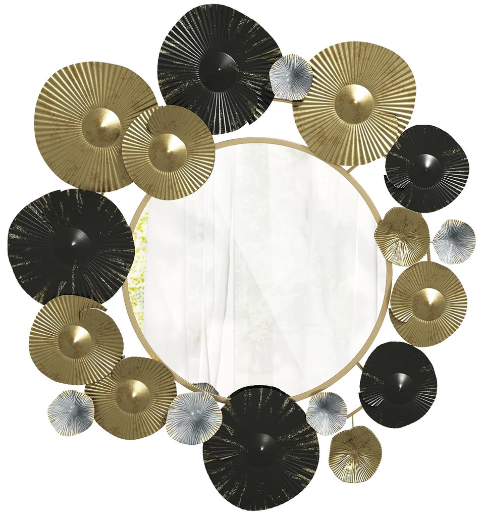 Espelho Decorativo de Parede Metálico para Sala Quarto Corredor 84x84 cm Dourado e Preto