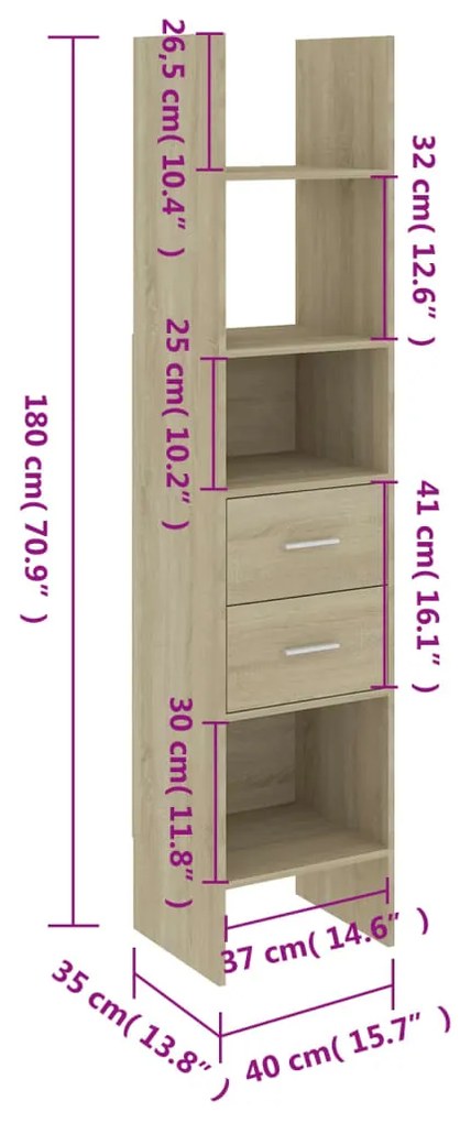 Estante 40x35x180 cm contraplacado cor carvalho sonoma