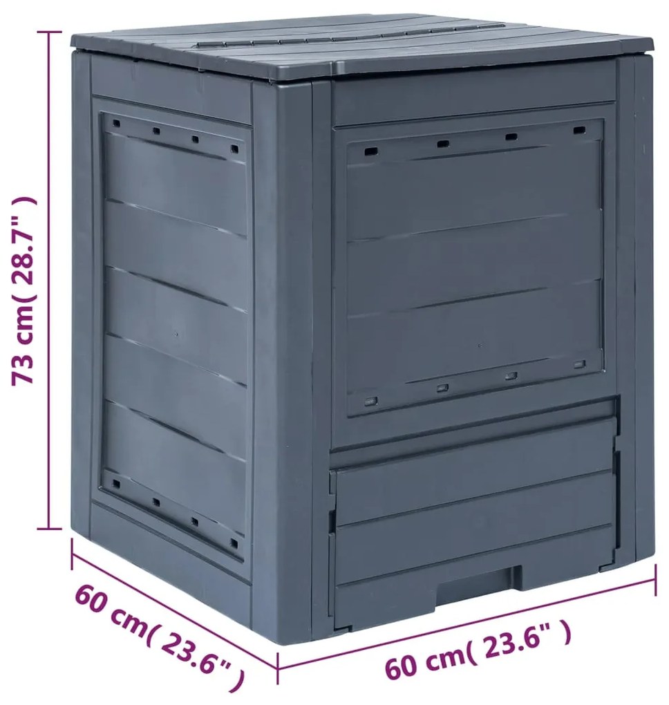 Compostor de jardim 60x60x73 cm 260 L cinzento