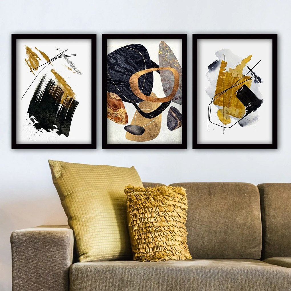 Pintura Decorativa em Moldura 3SC155 – Multicolor – 35 x 45 cm (3 Peça