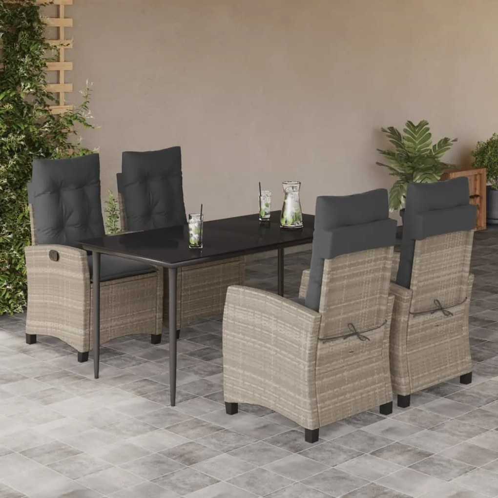 vidaXL 5 pcs conjunto de jantar p/ jardim c/ almofadões cinzento claro