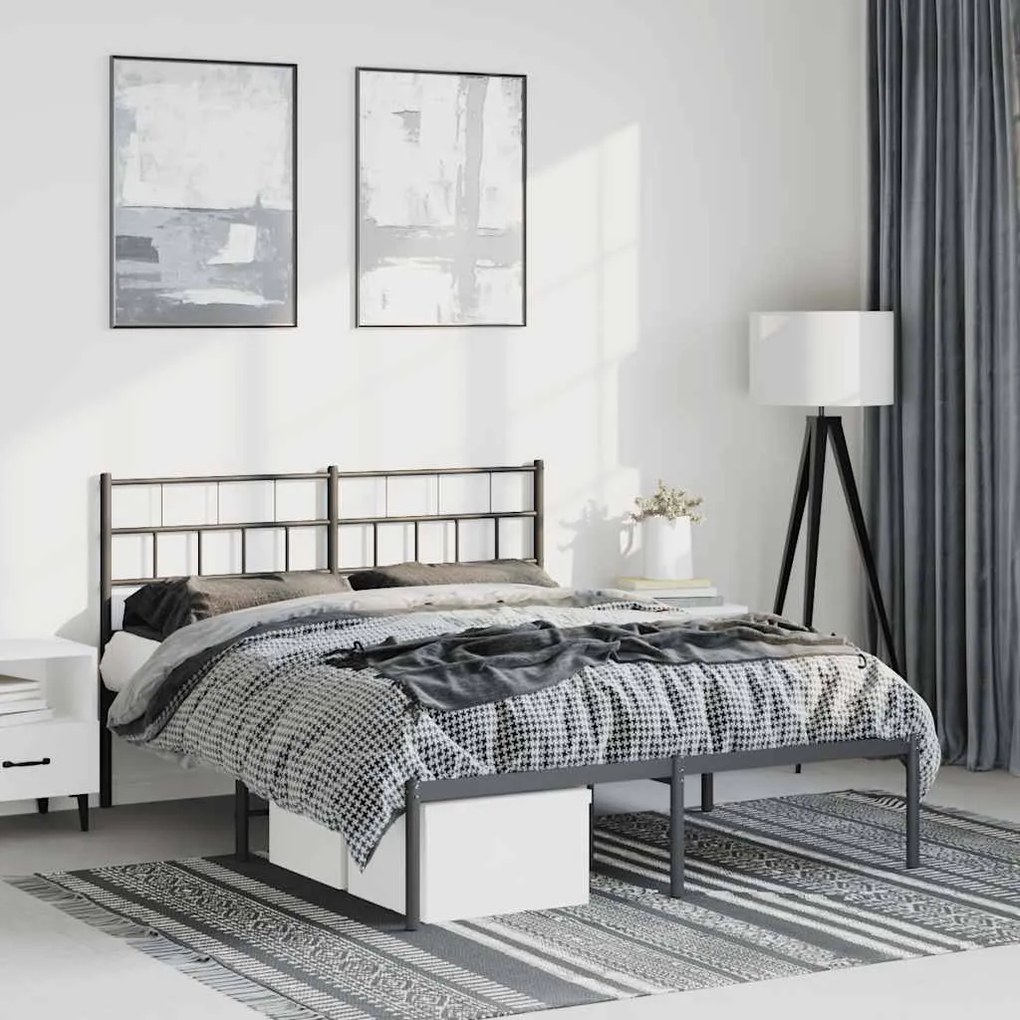 vidaXL Estrutura de cama em metal com cabeceira 150x200 cm preto
