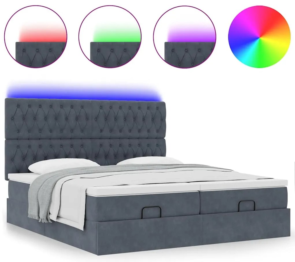 Estrutura cama otomana colchões 180x200 cm cinzento escuro