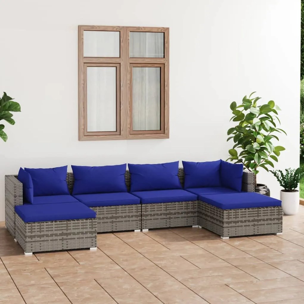 vidaXL 6 pcs conjunto lounge de jardim c/ almofadões vime PE cinzento