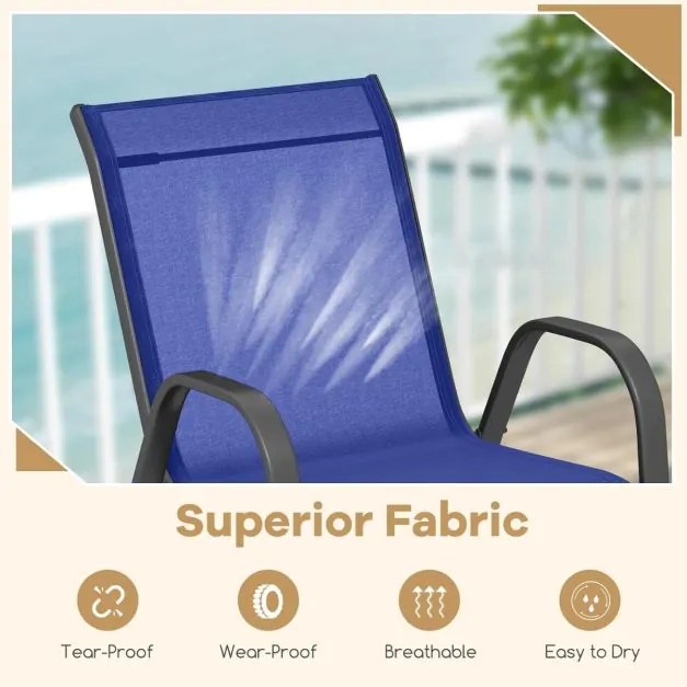Conjunto de 2 cadeiras de jantar de jardim empilháveis Estrutura resistente ao tecido respirável Pátio exterior Praia 55 x 67 x 83 cm Azul