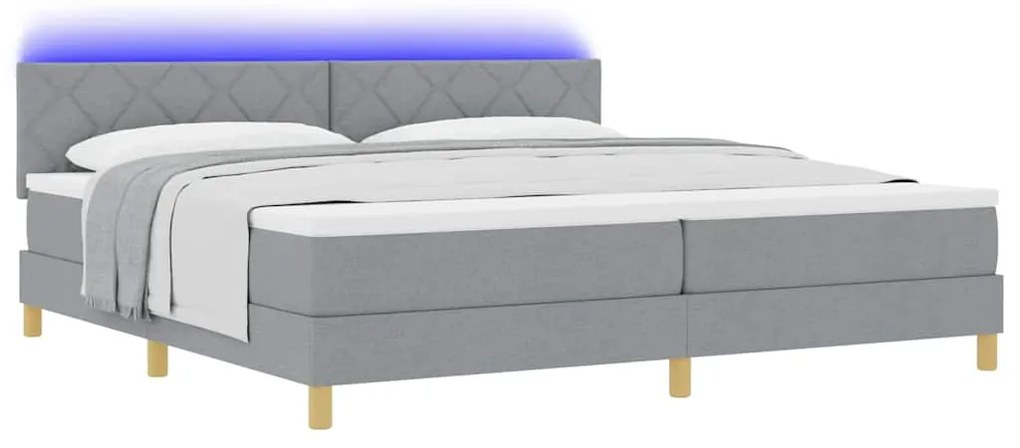 Cama Box Spring com Colchão e LED Cinza Claro 200x200 cm Tecido
