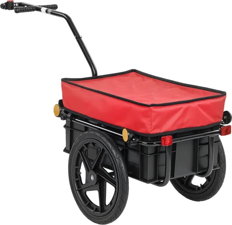 Reboque de Bicicleta 144x59x80 cm com Cobertura de Tecido Oxford Impermeável, Refletores Estrutura de Aço e Alças para Transporte Vermelho e Preto