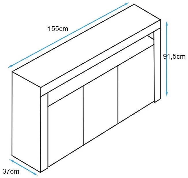 Aparador Rialba de 155cm com Luz LED - Preto Mate - Design Moderno